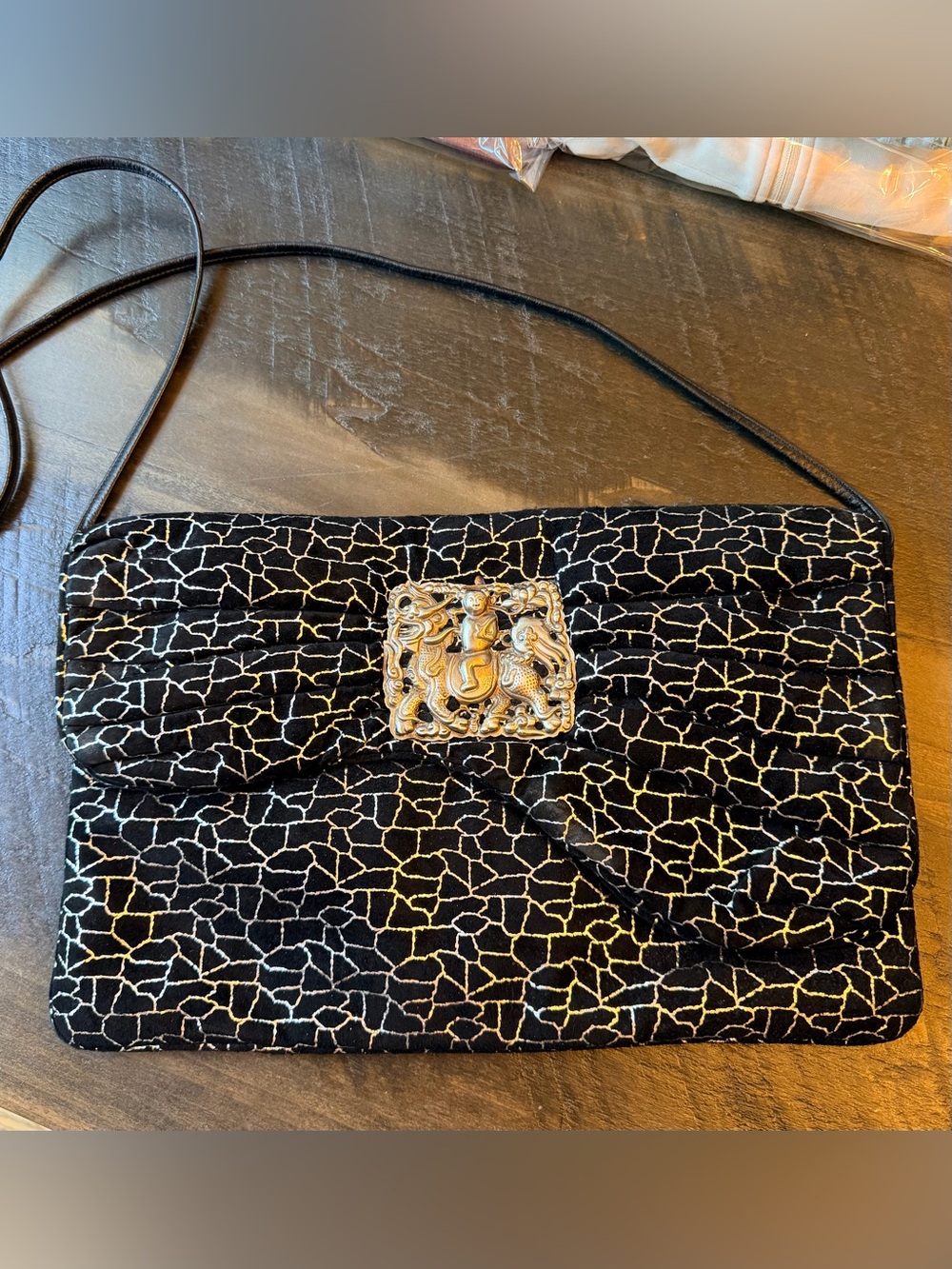 KCee Wildwood vintage Black and Silver Evening purse with Decorative Emblem